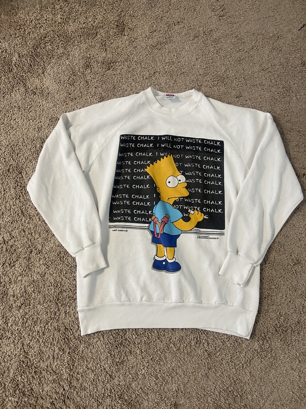 Vintage Simpsons Sweatshirt Mens XL White Bart Chalkboard Crewneck 90s USA Made